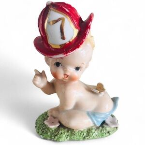 Vintage Baby in Fireman Hat Midcentury Made in Japan Porcelain Figurine